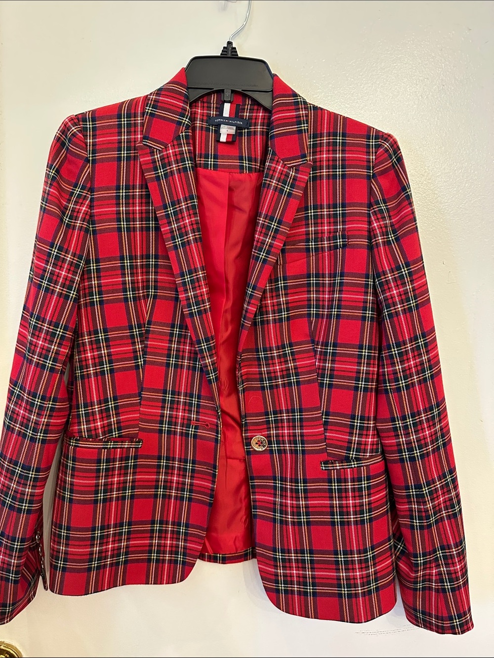 Tommy Hilfiger Red Plaid Blazer Jacket